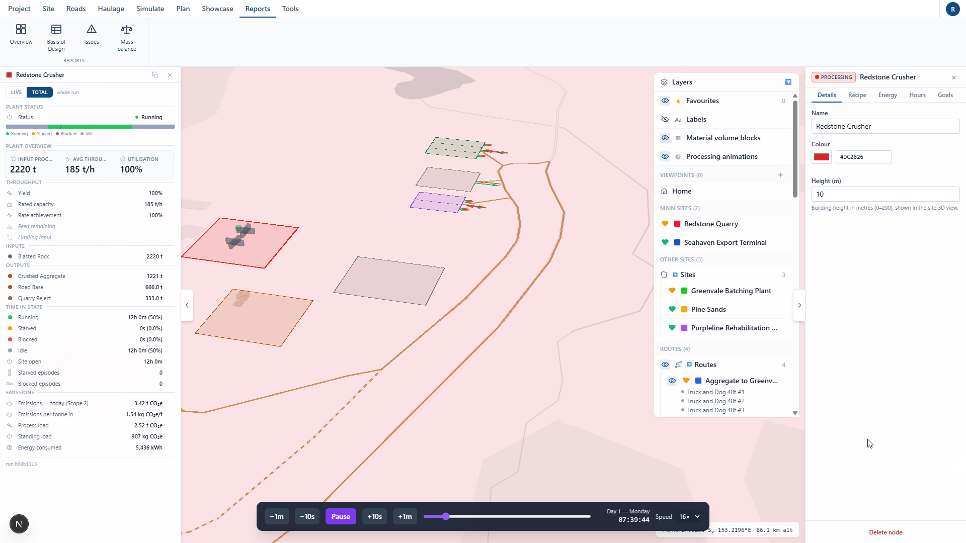Processing plant telemetry with running, starved and blocked time