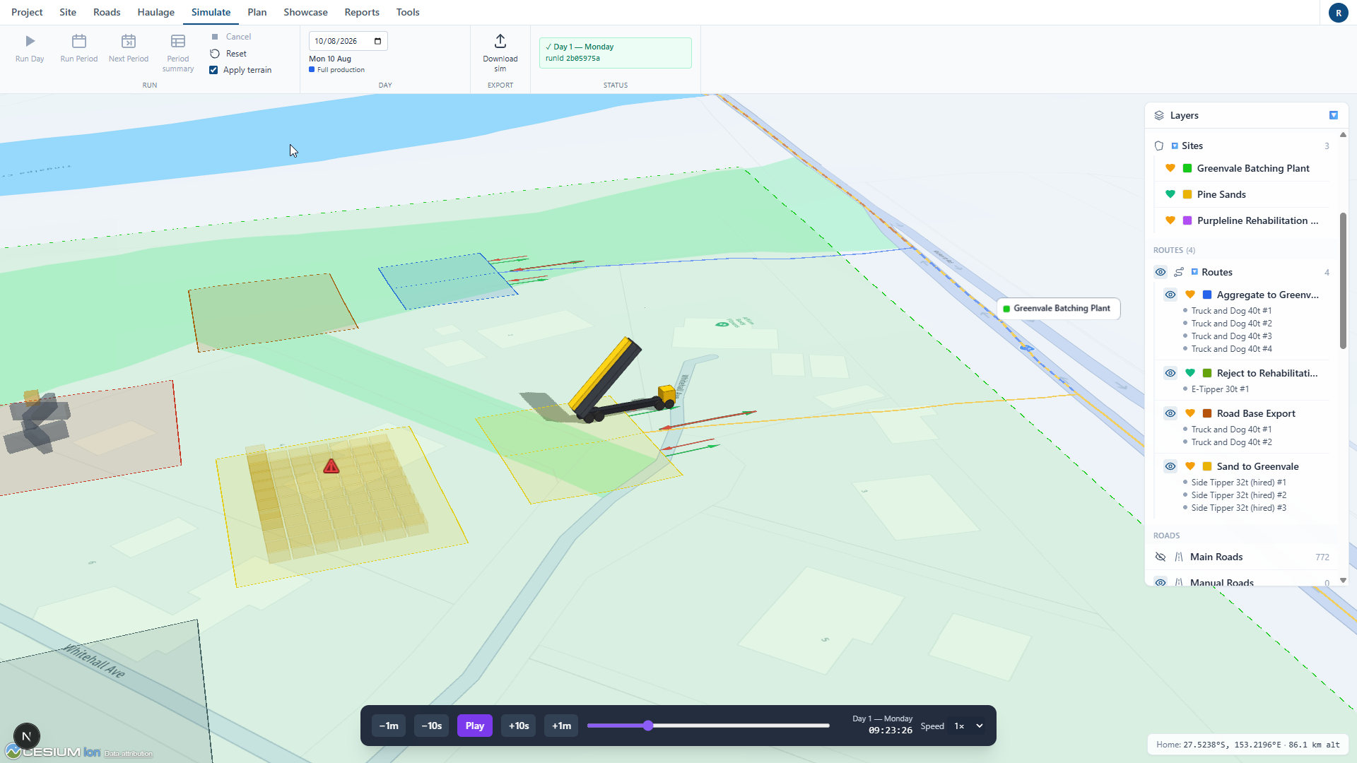 A site modelled in 3D with stockpile volume blocks