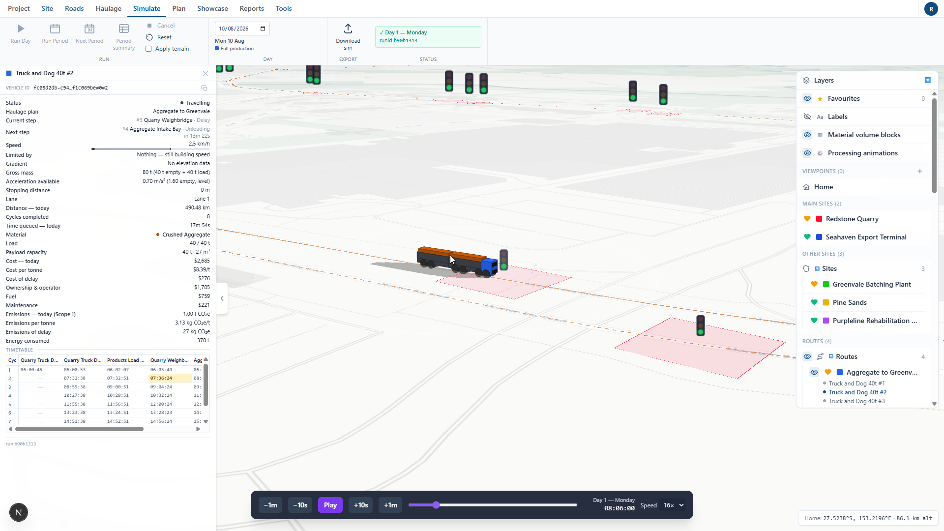 A truck inspected during animated playback